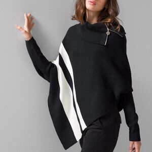 Long-Sleeve Zip-Neck Stripe Poncho | White House Black Market Size M/L